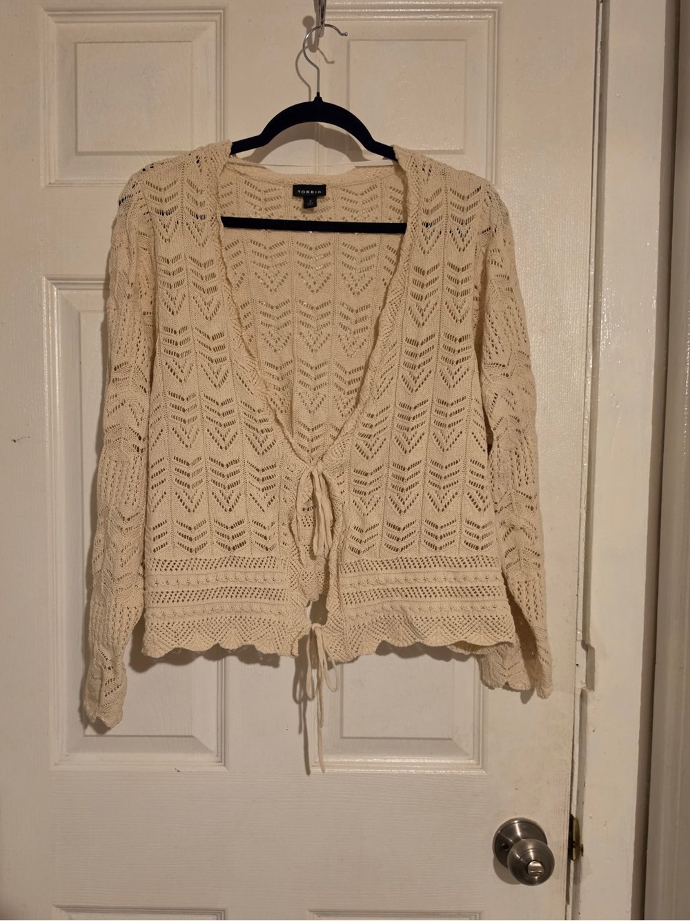 torrid Cream Open-Knit Tie-Front Cardigan
